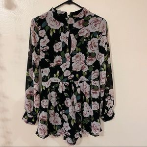 Missguided black floral long sleeve romper size 8